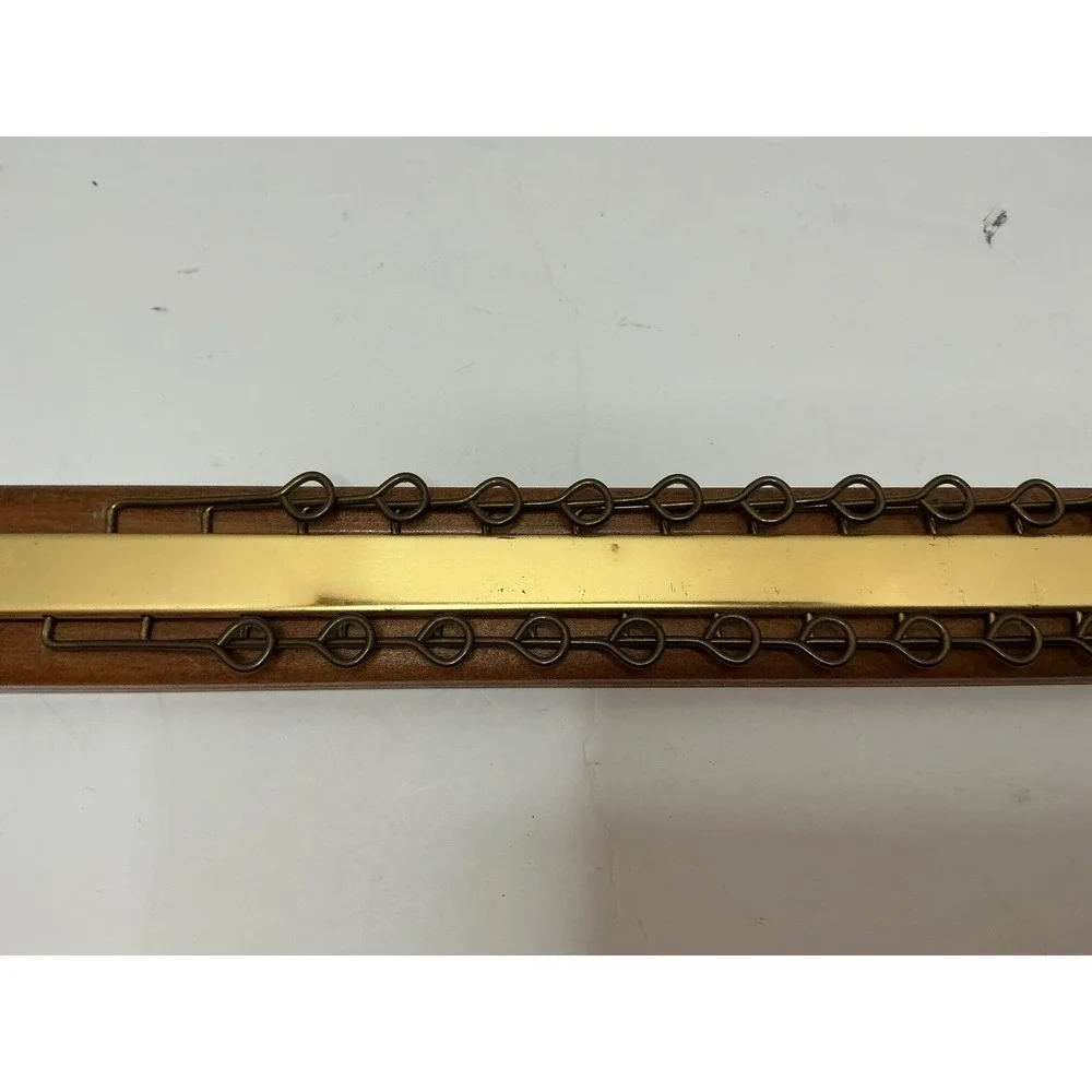 Vintage Tie Rack Belt Organizer Wood Brass Wall‎ Mount 18 Inch Mid Century